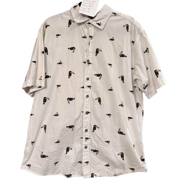 True Nation Toucan Bird Men's Button Down Short Sleeve Tropical Shirt Size XL - Picture 1 of 4